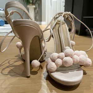 Pink Pom Pom Ankle Tie Heels